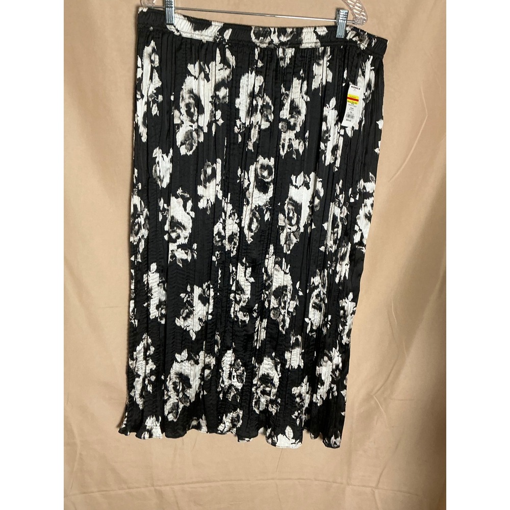 Simply Vera Vera Wang Skirt Womens XXL Black NWT Floral Crinkle Pleated Midi
